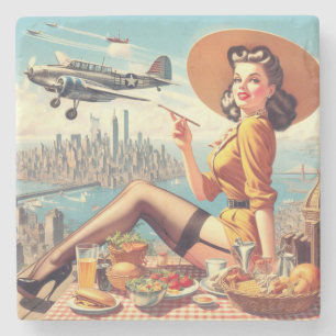 Dessous-de-verre En Pierre Illustration d'une prise d'avion rétro