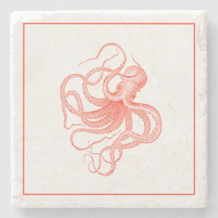 Dessous-de-verre En Pierre Illustration Orange Vintage Octopus