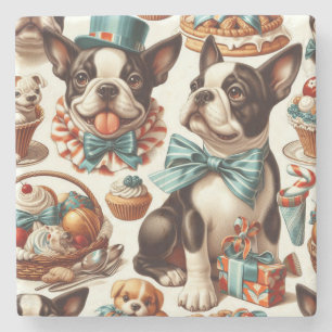 Dessous-de-verre En Pierre Illustration Retro Cute Boston Terrier