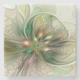 Dessous-de-verre En Pierre Imaginaire coloré Moderne Fleur Fractale Abstraite
