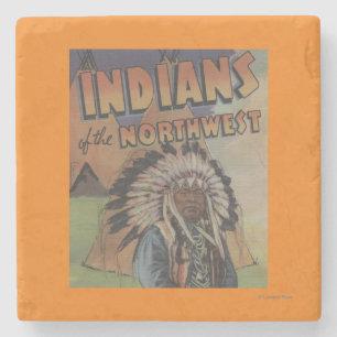 Dessous-de-verre En Pierre Indiens du nord-ouest - chef indien et Teepee