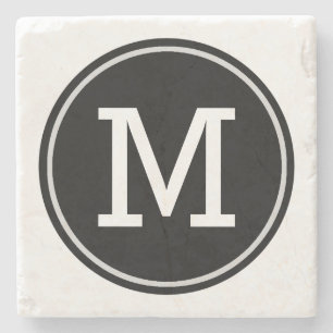 Dessous-de-verre En Pierre Initiale décorée d'un monogramme minimale sur le
