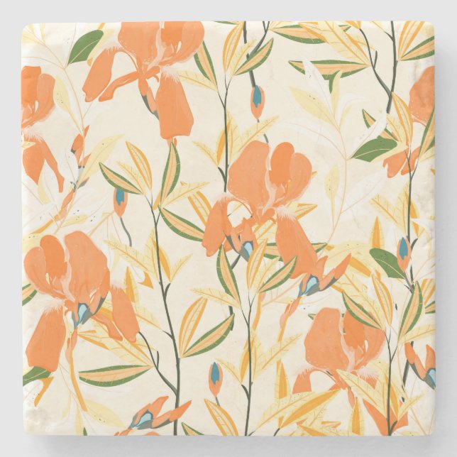 Dessous-de-verre En Pierre Iris orange : motif floral transparent (Devant)