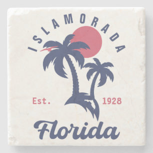 Dessous-de-verre En Pierre Islamorada Florida Palm Tree Beach Vintage FL 60s