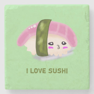 Dessous-de-verre En Pierre J'Aime La Nourriture Drôle Du Sushi