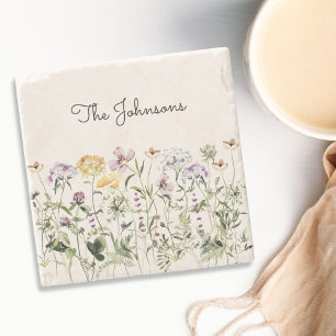 Dessous-de-verre En Pierre Jardin de fleurs sauvages personnalisé avec nom