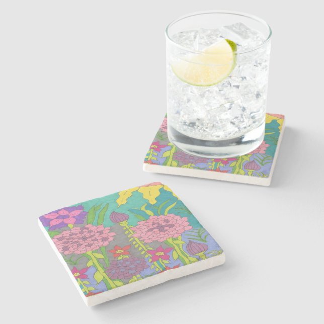 Dessous-de-verre En Pierre Jardin fleuri du printemps (Côté)