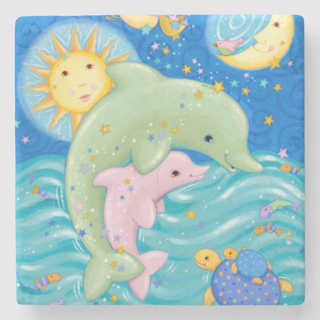 Dessous-de-verre En Pierre Jeu de dauphins (Devant)