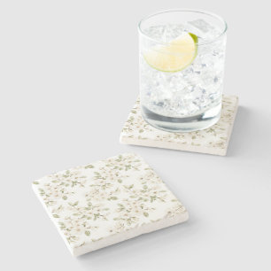 Dessous-de-verre En Pierre Joli arbre à fleurs crème