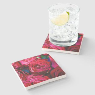 Dessous-de-verre En Pierre Joli Ensemble De Roses Rouges