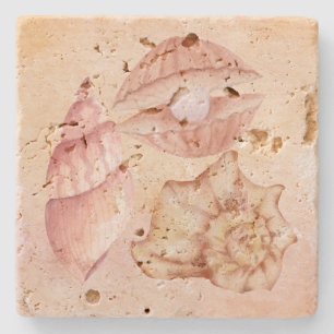 Dessous-de-verre En Pierre Joli fond nautique coquillage Rose