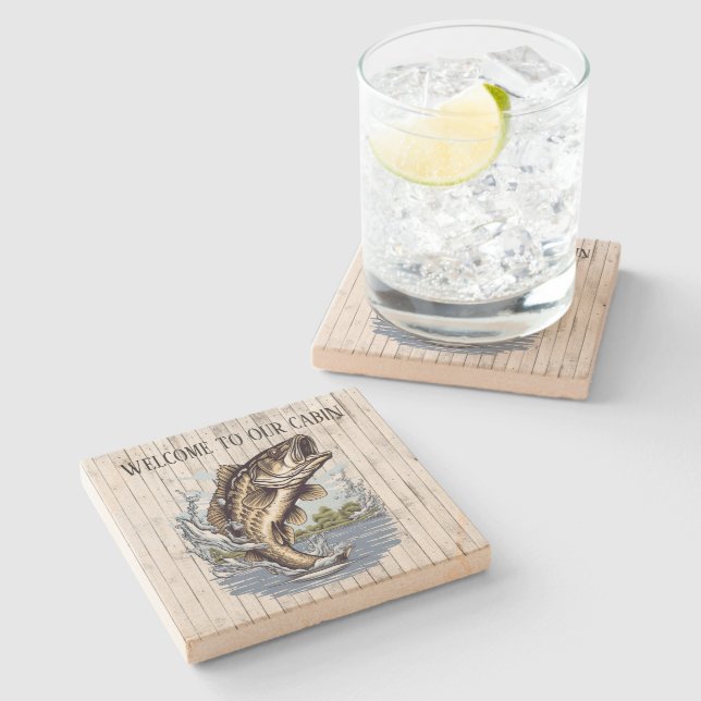 Dessous-de-verre En Pierre Joli lac de pêche ajouter nom (Côté)