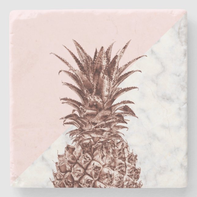 Dessous-de-verre En Pierre Joli marbre rose élégant de blanc d'ananas d'or (Devant)