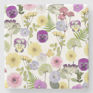 Dessous-de-verre En Pierre Joli Motif Fleur sauvage Botanique