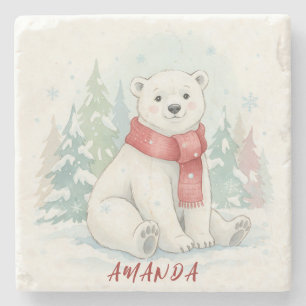 Dessous-de-verre En Pierre Joli ours polaire aquarelle Hiver