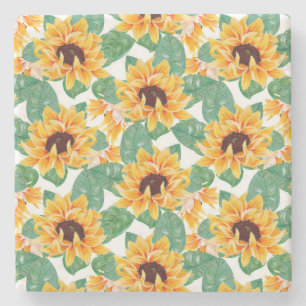 Dessous-de-verre En Pierre Joli tournesol Jaune et Motif vert