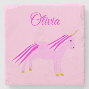 Dessous-de-verre En Pierre Jolie fille rose bébé Unicorn Nom personnalisé