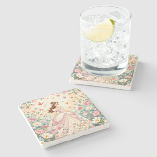 Dessous-de-verre En Pierre Jolie princesse avec papillons