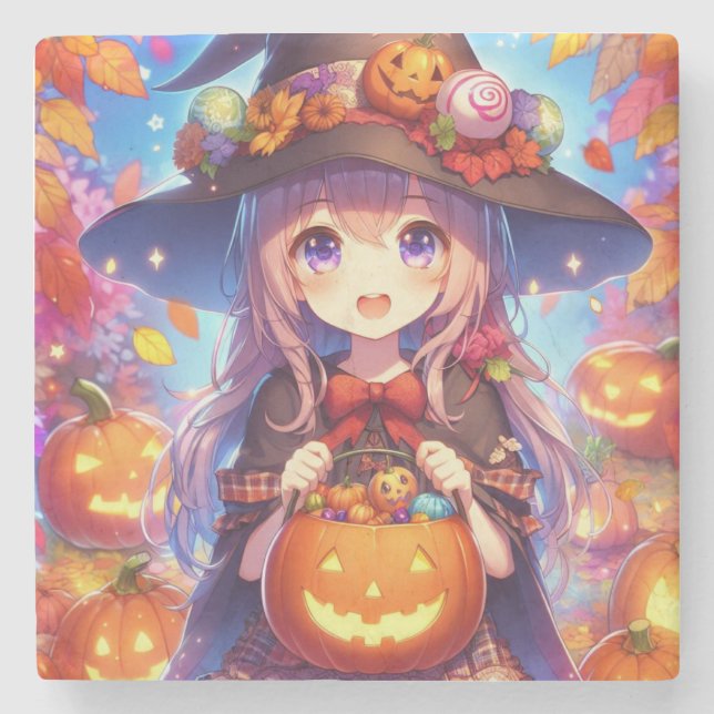 Dessous-de-verre En Pierre Jolie Sorcière d'Halloween Anime (Devant)