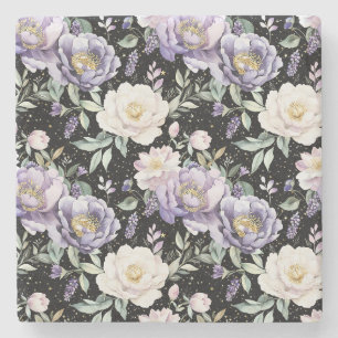 Dessous-de-verre En Pierre Jolies Fleurs Blanches Violettes