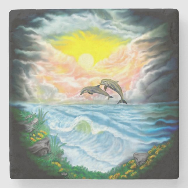Dessous-de-verre En Pierre Jouer aux dauphins sous le soleil (Devant)