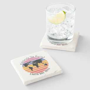 Dessous-de-verre En Pierre Jour des terres Monde Carte Retro Sunset Silhouett