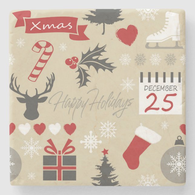 Dessous-de-verre En Pierre Joyeuses fêtes (Devant)