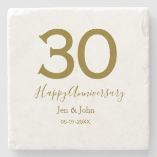 Dessous-de-verre En Pierre Joyeux 30e anniversaire nom date golden bold lette