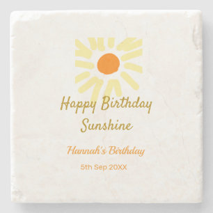 Dessous-de-verre En Pierre Joyeux anniversaire jaune soleil orange anniversai