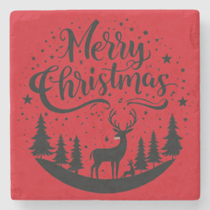 Dessous-de-verre En Pierre Joyeux Noël classique Cerfs et Arbre Design Art