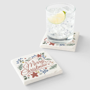 Dessous-de-verre En Pierre Joyeux Noël floral  