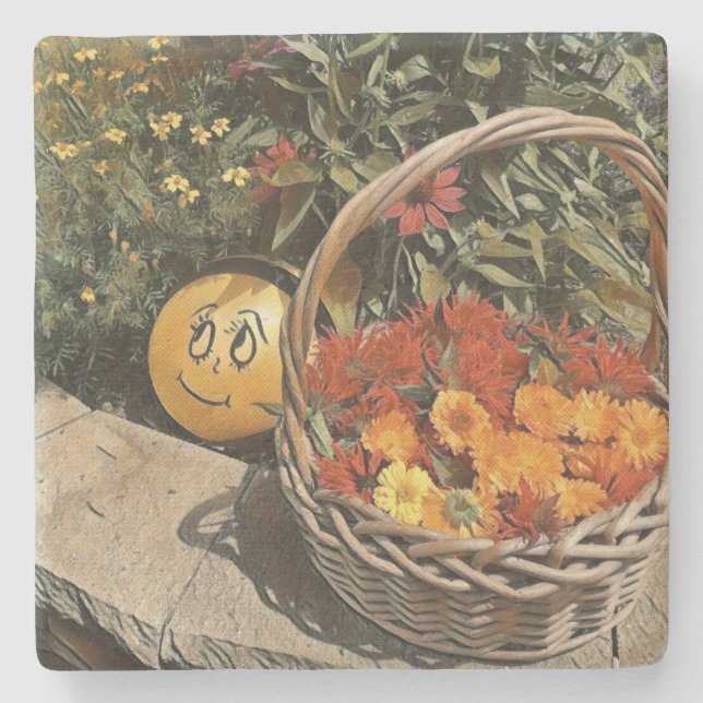 Dessous-de-verre En Pierre Joyeux Panier De Fleurs (Devant)