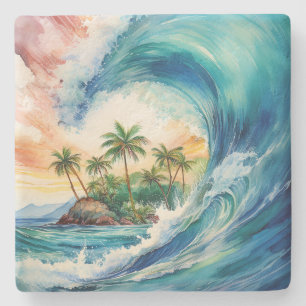 Dessous-de-verre En Pierre Kai Aloha Motu Aquarelle Vague