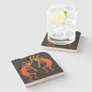 Dessous-de-verre En Pierre Kokopelli Rustic Design Sud-Ouest Travertine