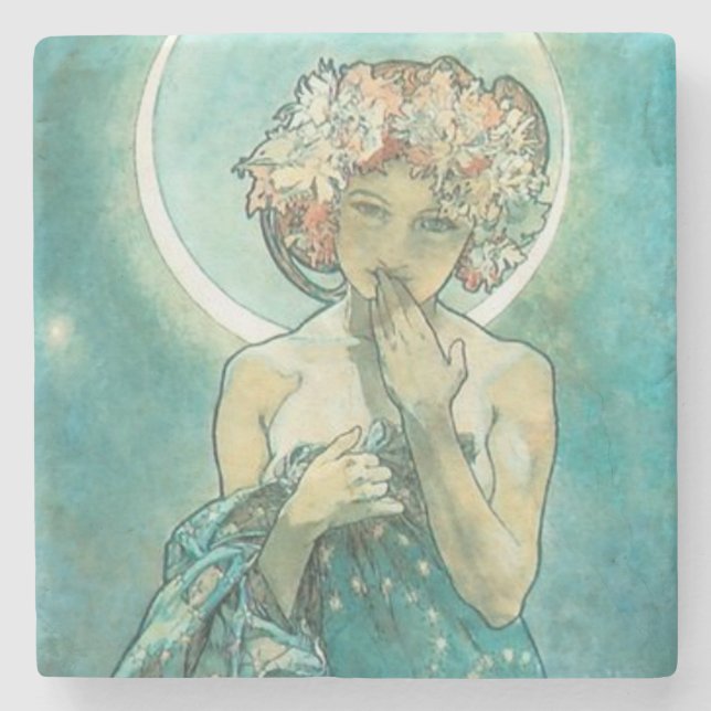 Dessous-de-verre En Pierre "La Lune" de Mucha, Dessous de verre en pierre ver (Devant)