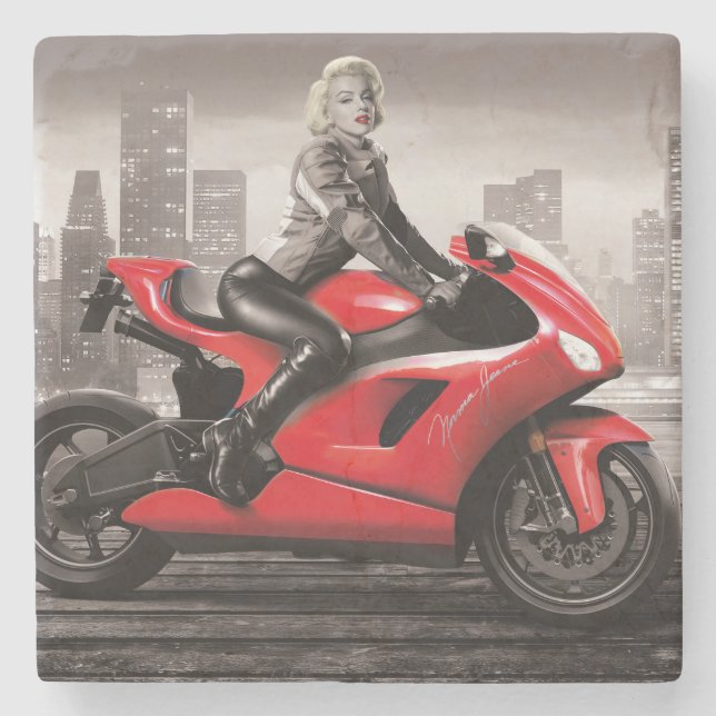 Dessous-de-verre En Pierre La moto de Marilyn (Devant)