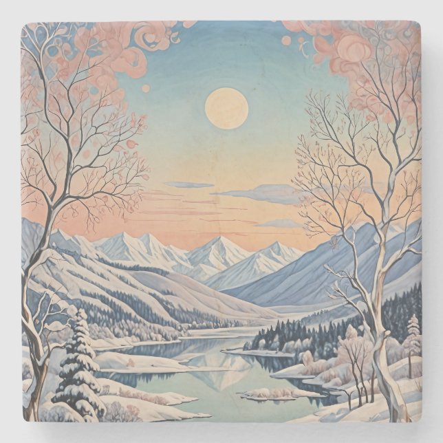 Dessous-de-verre En Pierre La tranquillité d'hiver (Devant)