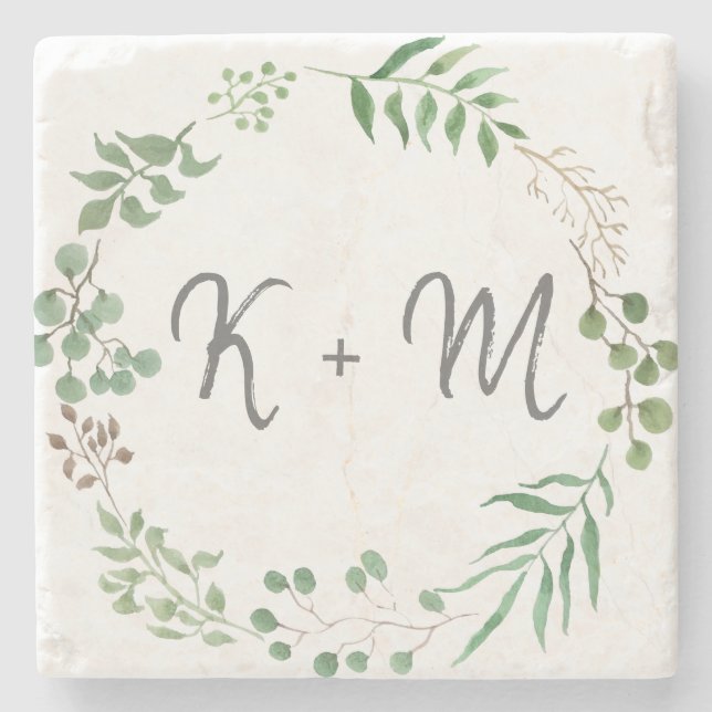 Dessous-de-verre En Pierre La verdure botanique | Feuille | Monogramme Mariag (Devant)