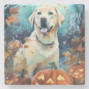 Dessous-de-verre En Pierre Labrador Halloween avec la peur Citrouille