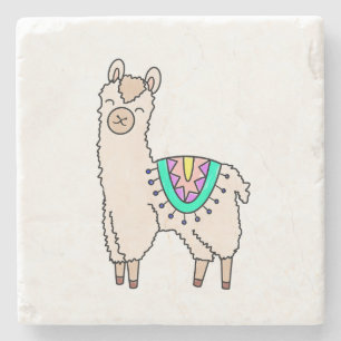 Dessous-de-verre En Pierre lama alpaga de dessin animé souriant et heureux