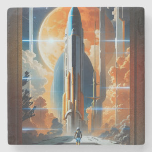 Dessous-de-verre En Pierre Lancement Lunaire - Voyage vers Moon Retro Poster