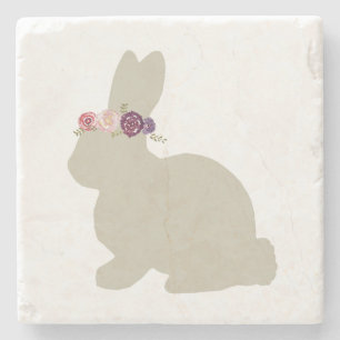 Dessous-de-verre En Pierre Lapin aux fleurs peint Dessous de verre de pierre 
