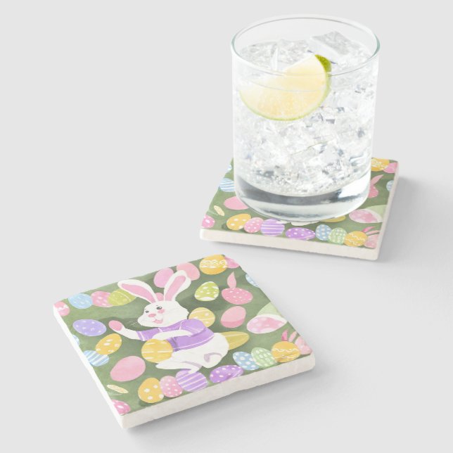 Dessous-de-verre En Pierre lapin avec oeufs de pâques (Côté)