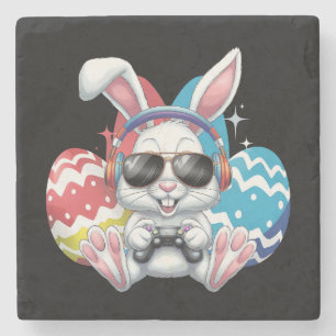 Dessous-de-verre En Pierre Lapin de Pâques Joyeuses Jeux de joueur de jeux vi