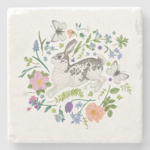 Dessous-de-verre En Pierre Lapin et fleurs de printemps Jeter l'oreiller