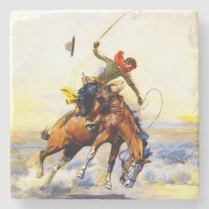 Dessous-de-verre En Pierre "Le Bucker" Western Art de Charles M Russell