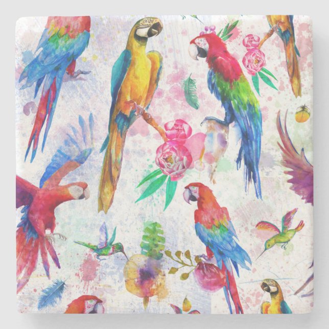 Dessous-de-verre En Pierre Le style d'aquarelle Parrots 2 (Devant)