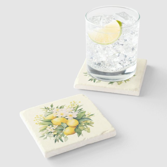 Dessous-de-verre En Pierre Lemon Bouquet with White Blossoms (Côté)