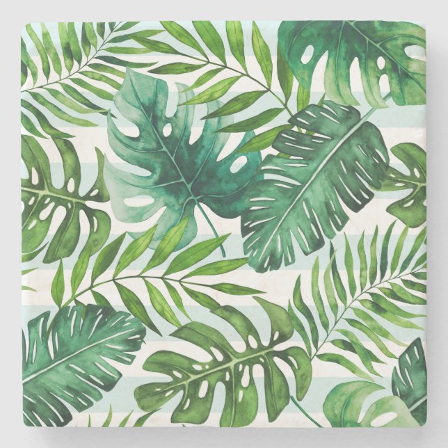 Dessous-de-verre En Pierre Les Feuilles verts de l'Aquarelle (Devant)