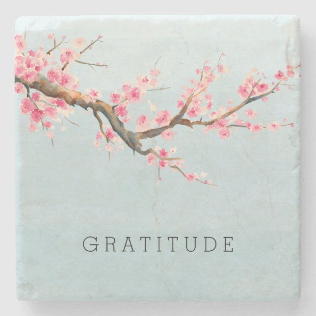 Dessous-de-verre En Pierre Les fleurs de cerisier fleurissent la gratitude (Devant)